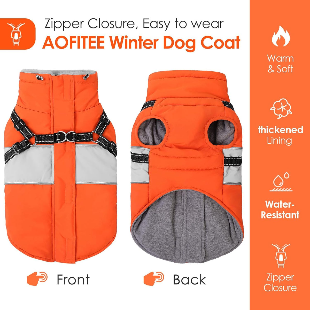 Small Dog Coat Waterproof Dog Winter Jacket with Harness Built in S