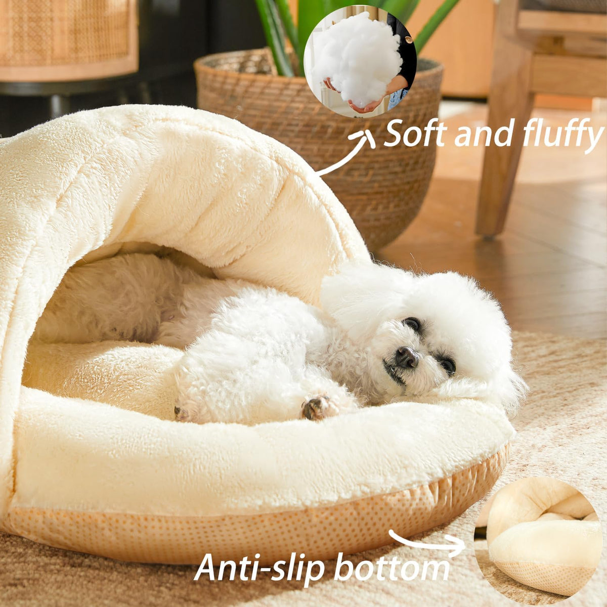 Romaneco Bed for Dog and Cat, Pet Bed, Ultra Soft Cute Plush Slipper Cat Cave Bed, Anti Slip Warm Pet House Nest, Self-W