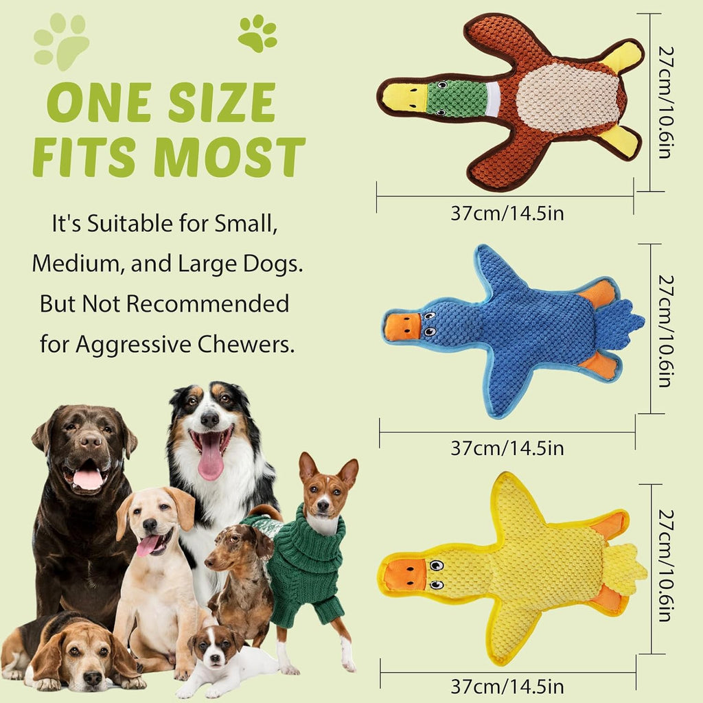 Dog Toys 3-Pack Cute Duck Shapes Puppy Toys No-Stuffing Squeaky and Crinkle Interactive Dog Chew Toy for Small to Large 