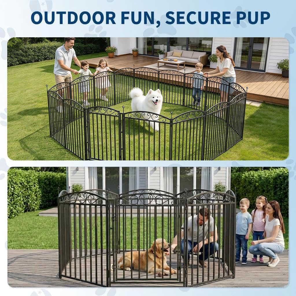 GarveeTech Dog Playpen Fence – 32" Metal, 8 Panels with Door