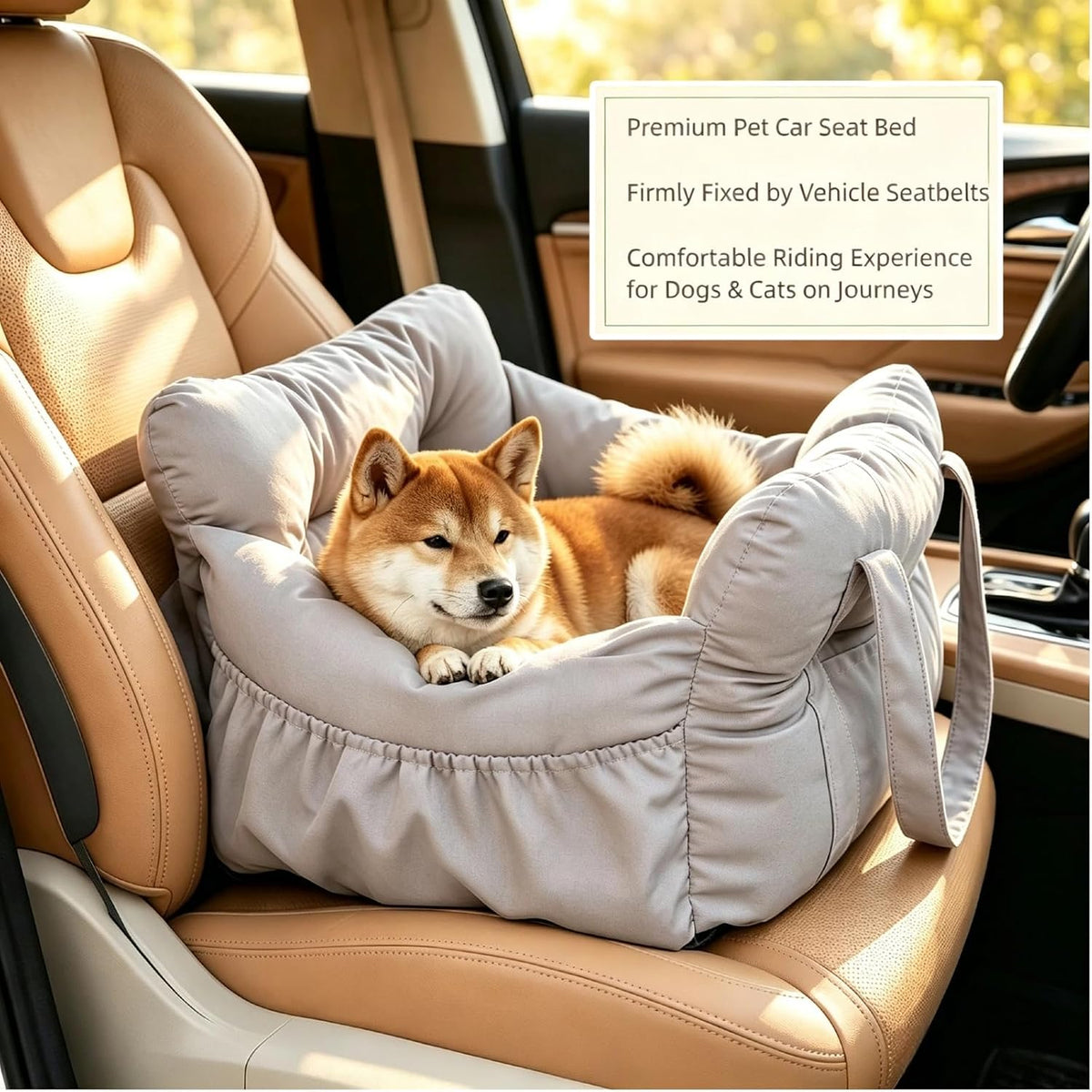 Pet Road Trip Accessory Car Seat for Small Medium Dog (Gray, M)
