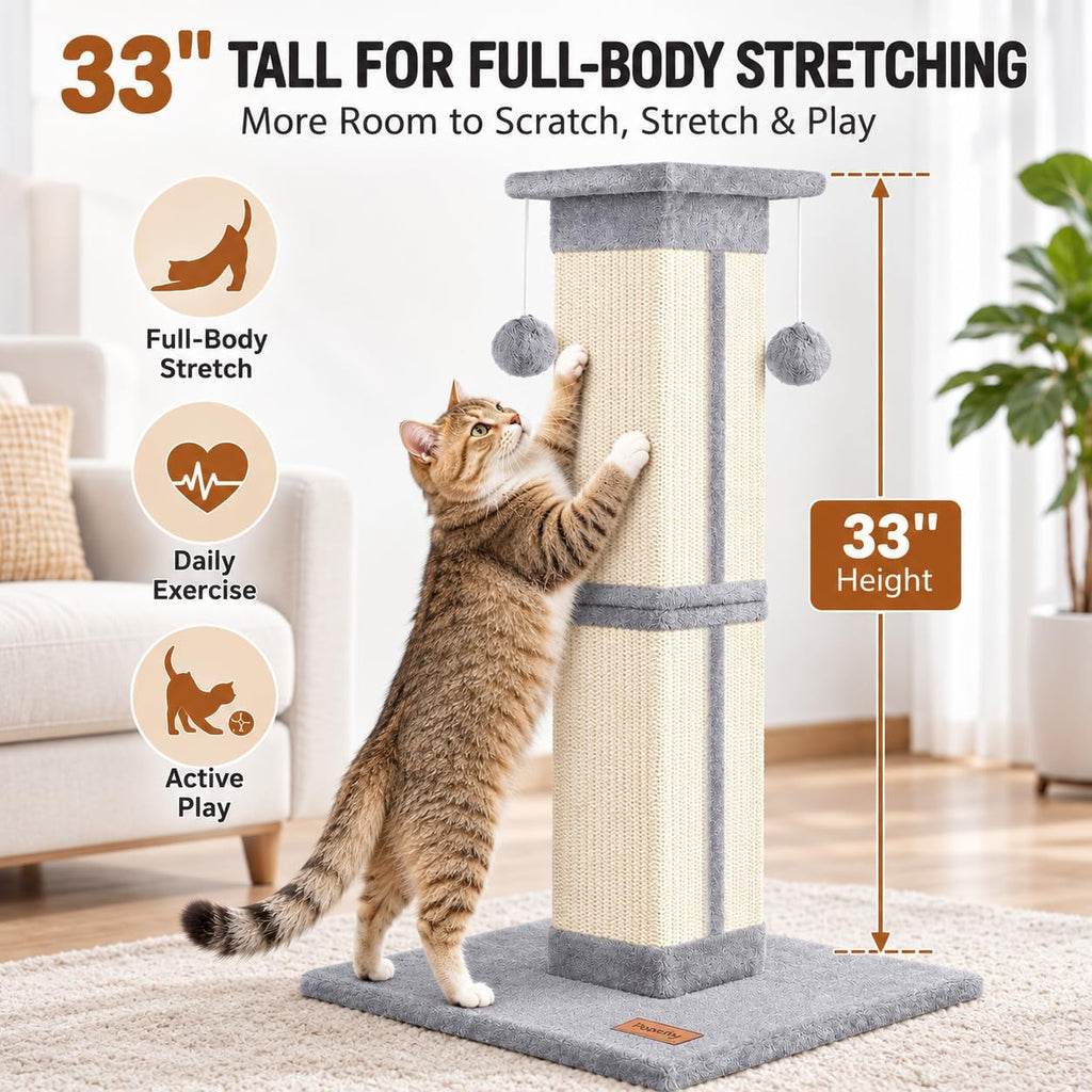 Cat Scratching Post 33 Inch for Indoor Cats, Grey
