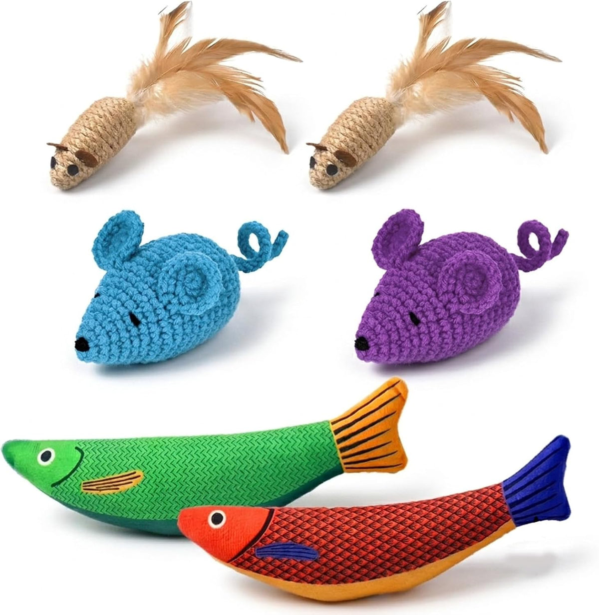 6 Pack Interactive Cat Toy - Crochet Mouse and Catnip Fish Set
