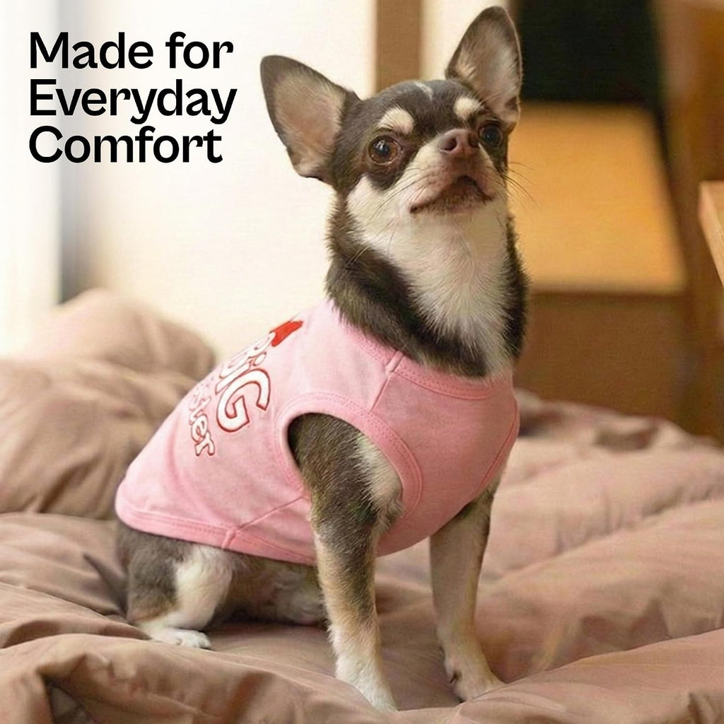 Parisian Pet Dog Shirt – 100% Cotton Shirts for Small Dogs – Pink Sleeveless Puppy Clothes – Lightweight and Breathable 