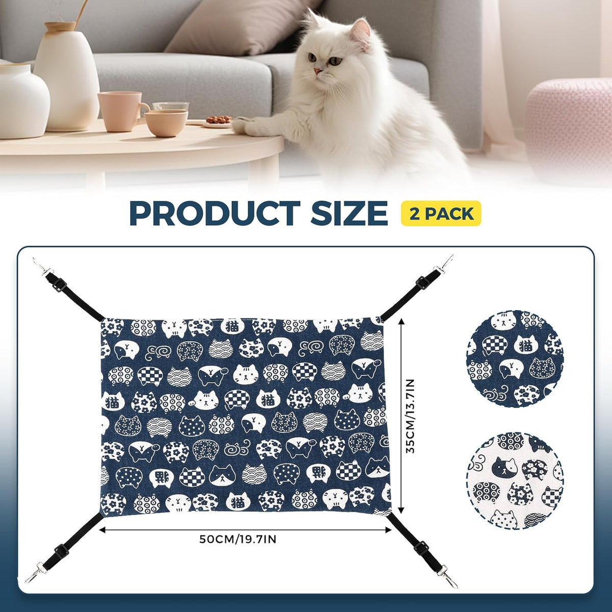 Cat Hammock for Cage Hanging Reversible 2Pack,Pet Hammock Bed Adjustable,Soft Sleeping Hammock for Cats,Ferret,Puppy,Rab