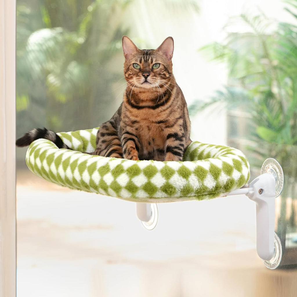 Sunhoo Foldable Cat Window Perch, Large Suction Cup Kitty Hammock, Green