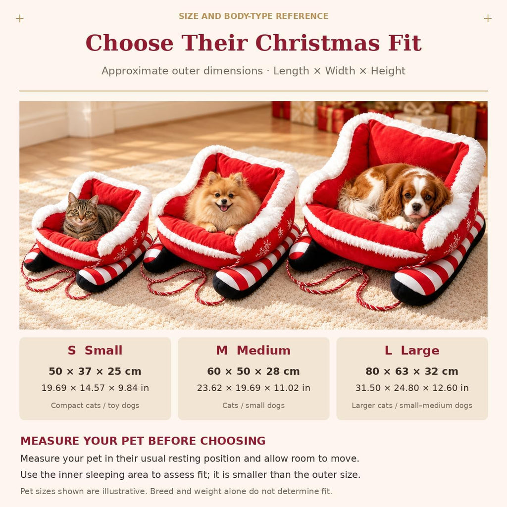 Christmas Dog Bed, Plush Santa Sleigh Sofa for Cats