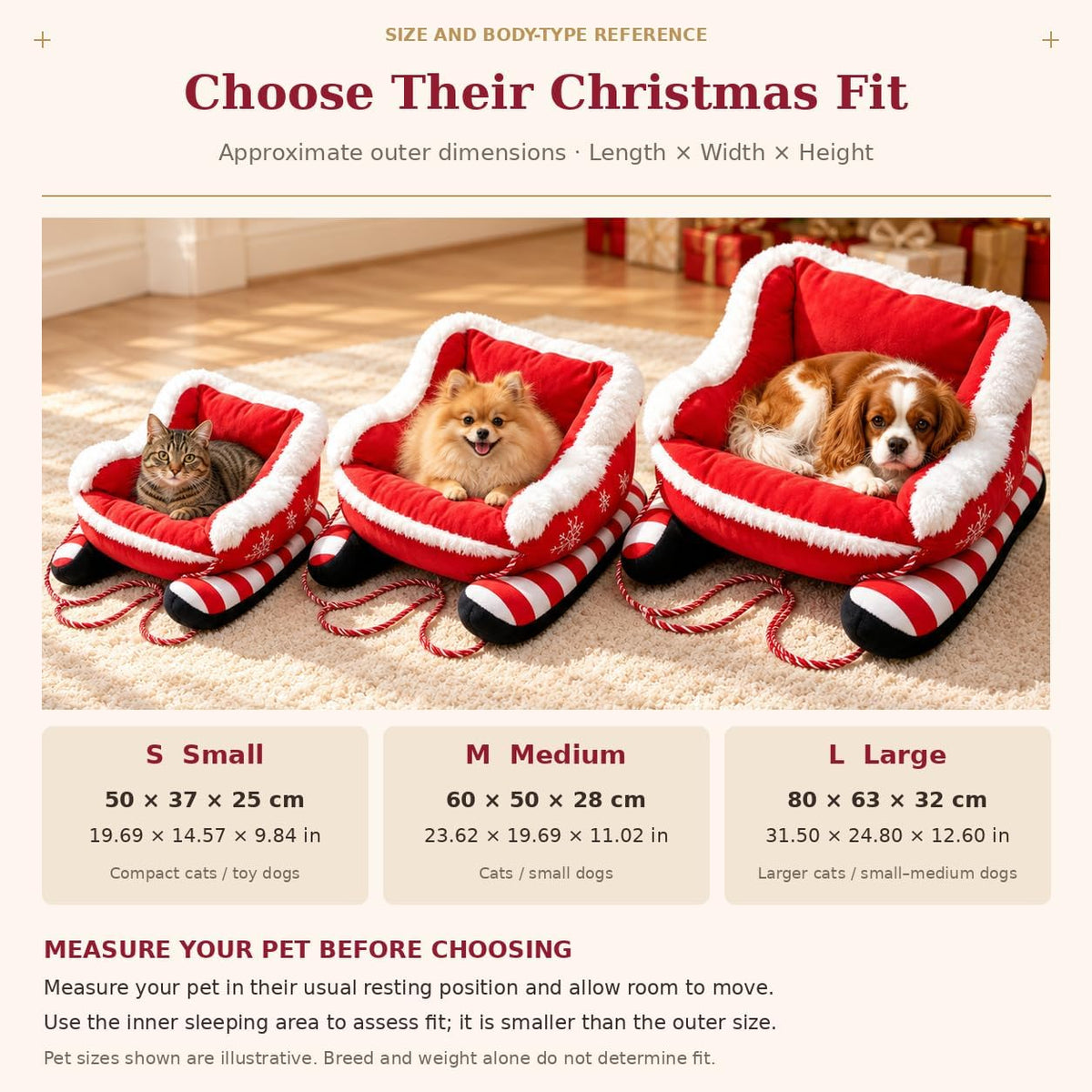 Christmas Dog Bed, Plush Santa Sleigh Sofa for Cats