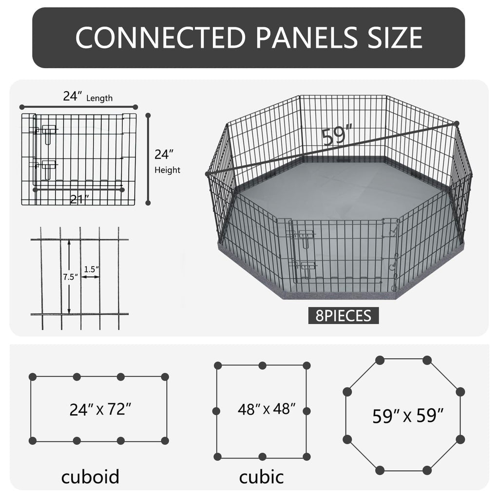 PETIME Foldable Metal Dog Exercise Pen/Pet Puppy Playpen Kennels Yard Fence Indoor/Outdoor 8 Panel 24" W x 24" H with Bottom Pad (with Bottom pad, 8 Panels 24" H)