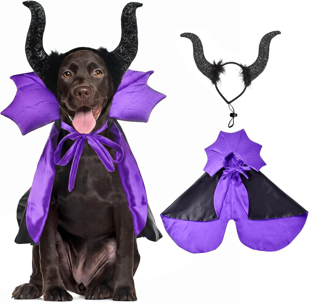 2 Pcs Dog Halloween Costume Set Cat Witch Vampire Cape Devil Horns Hat Holiday Clothes for Cat Puppy Halloween Party Pet