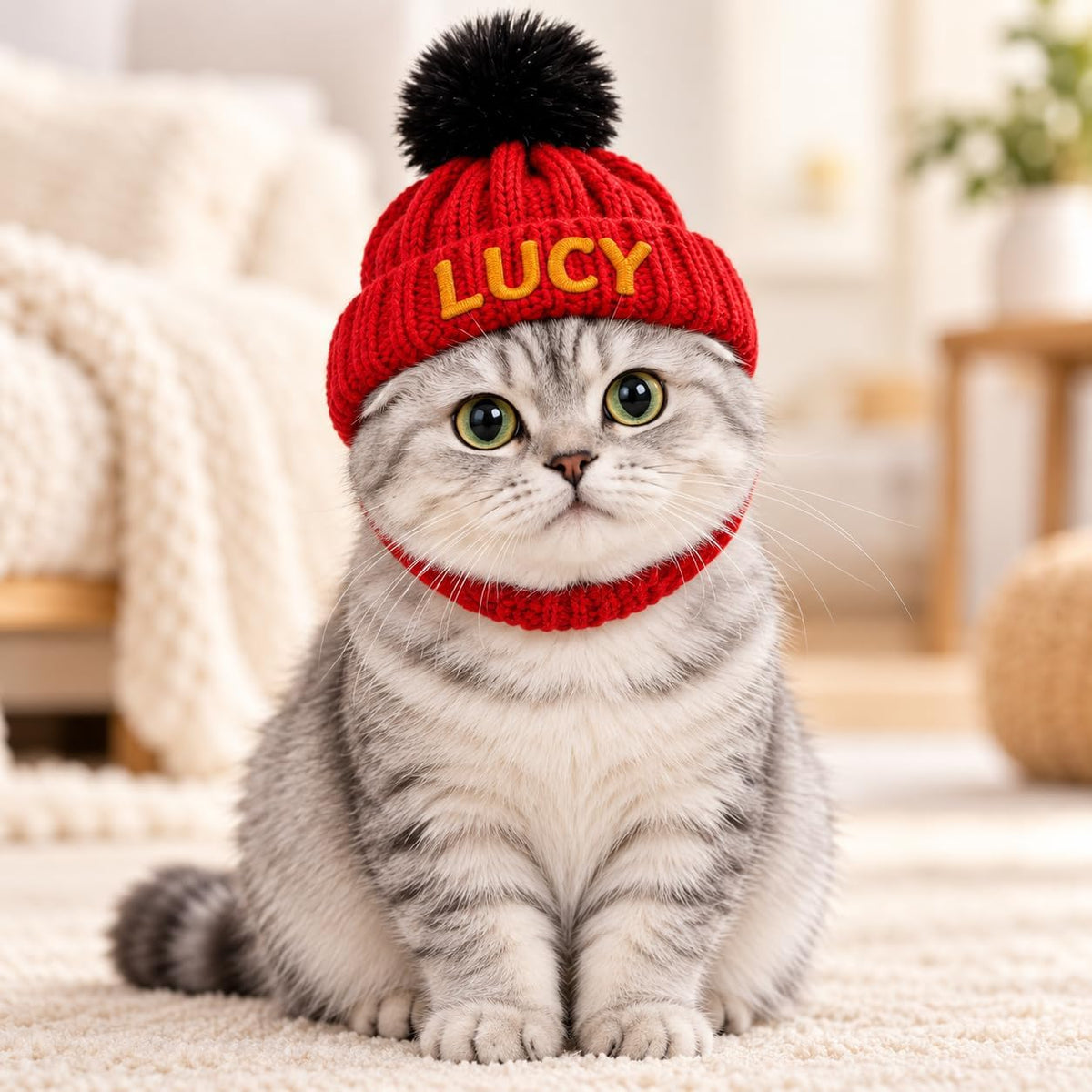 Personalized Dog Winter Hat with Ear Holes Pet Beanie with Embroidered Name