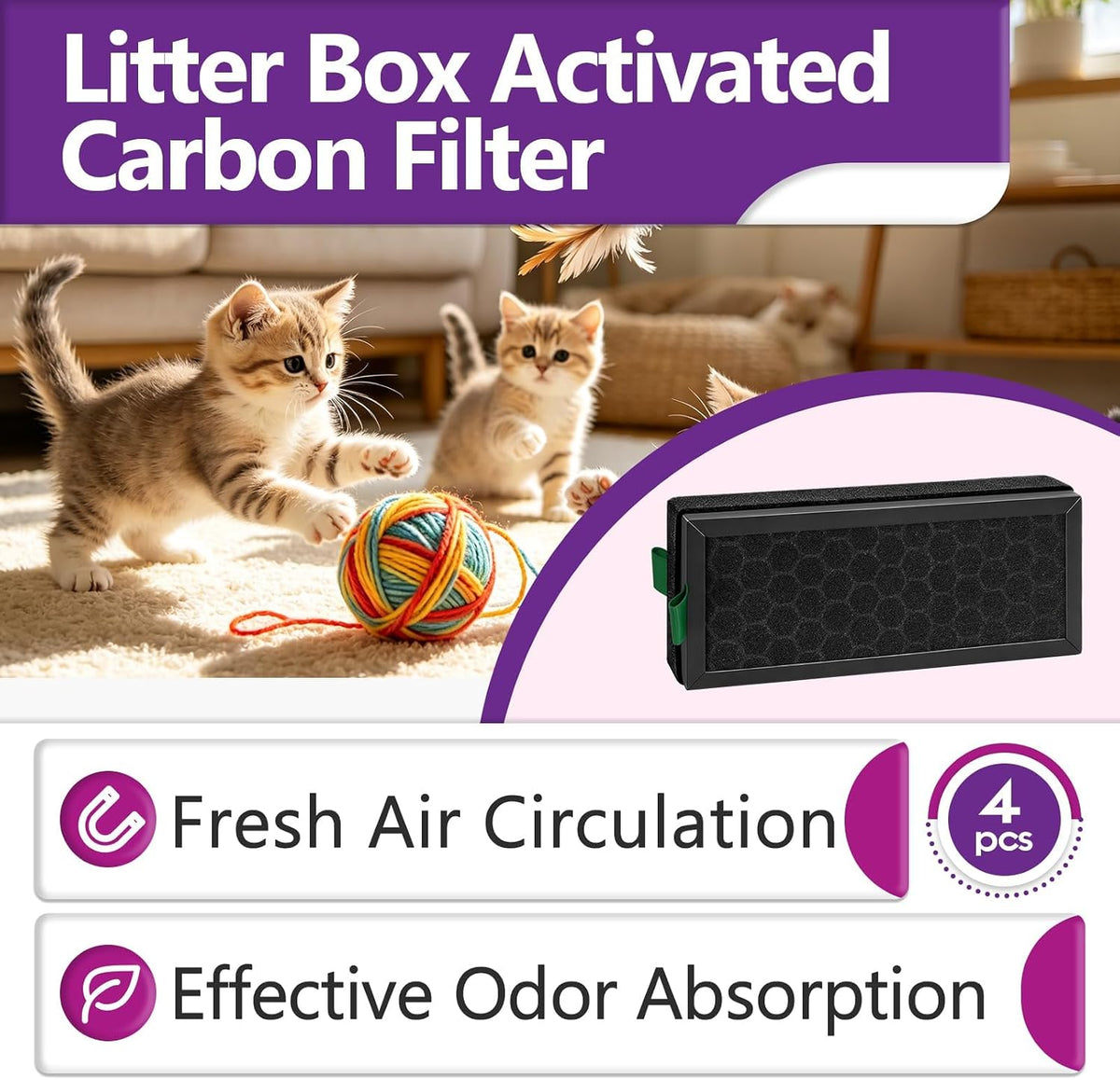 4 Pcs Carbon Filter Compatible with Automatic Cat Litter Box