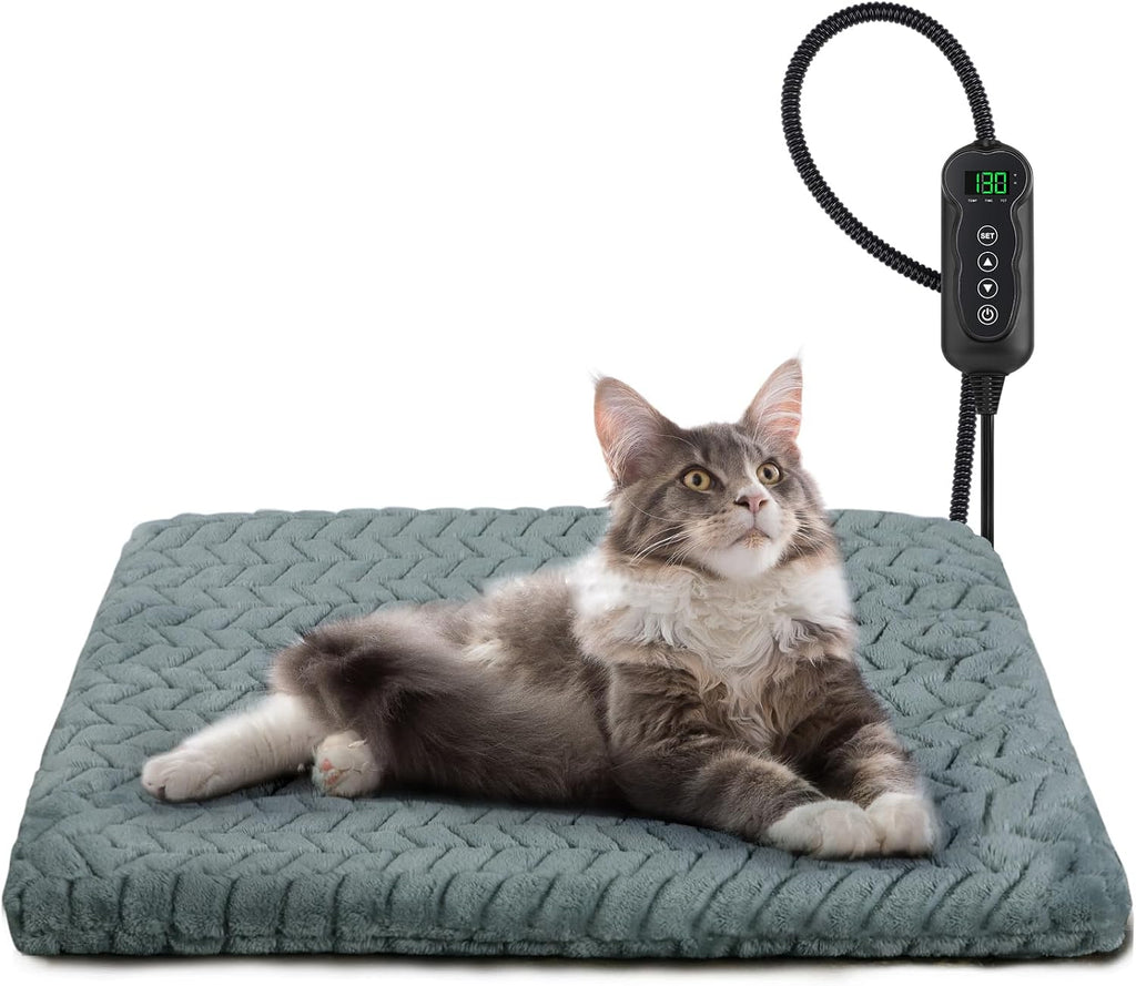 Heated Cat Bed, Waterproof Cat Heating Pad with Timer Temperature Adjustable, Indoor Heated Electric Pet Bed for Cats Do