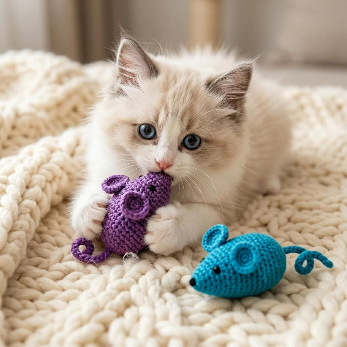 6 Pack Interactive Cat Toy - Crochet Mouse and Catnip Fish Set