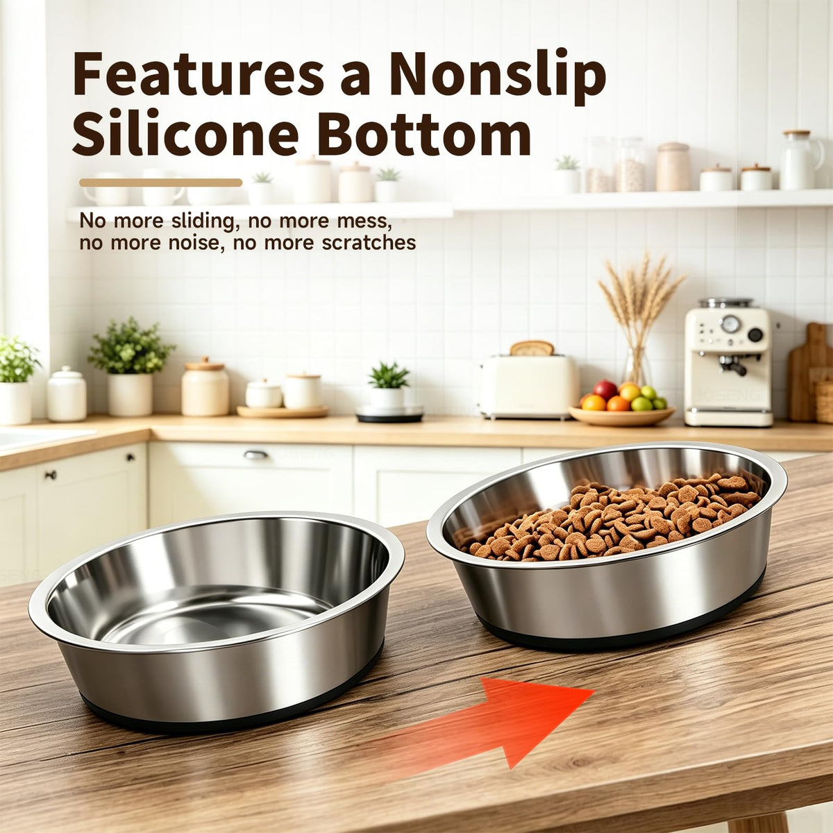 KISENG Stainless Steel Dog Bowls, 3.8 Cup, 2 Pack, Non-Slip & Durable