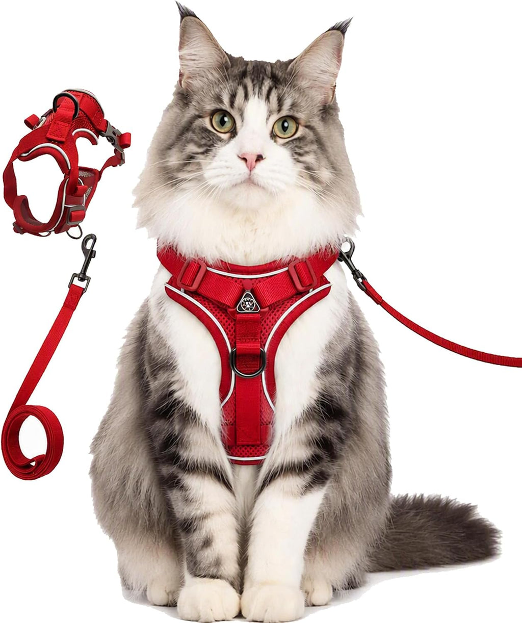 Escape-Proof Large Cat Harness and Leash Set, M, Red