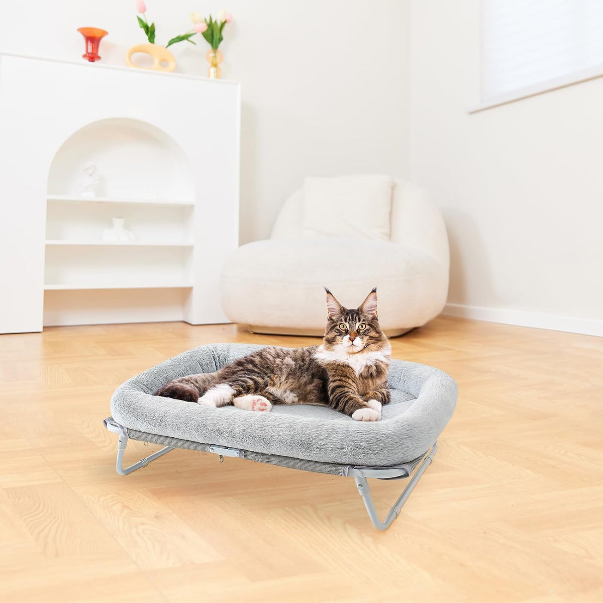 Sunhoo Elevated Cat Bed Foldable Raised Pet Hammock Self-Supporting Puppy Lounger with Off Floor Metal Frame Washable Co
