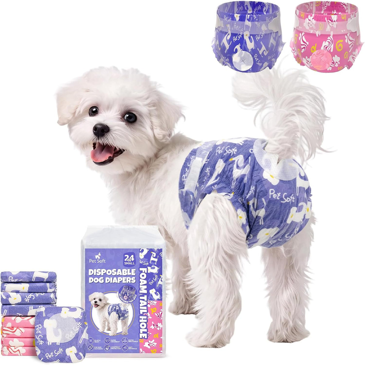 Pet Soft Disposable Dog Diapers Female with Foam Tail Hole S 24P