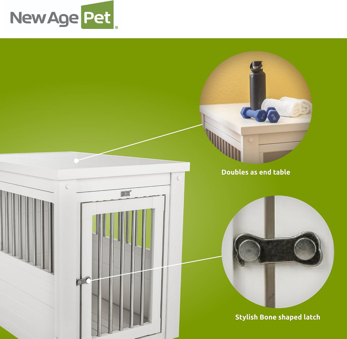 New Age Pet® ECOFLEX® Medium Furniture Style Dog Crate & End Table, White