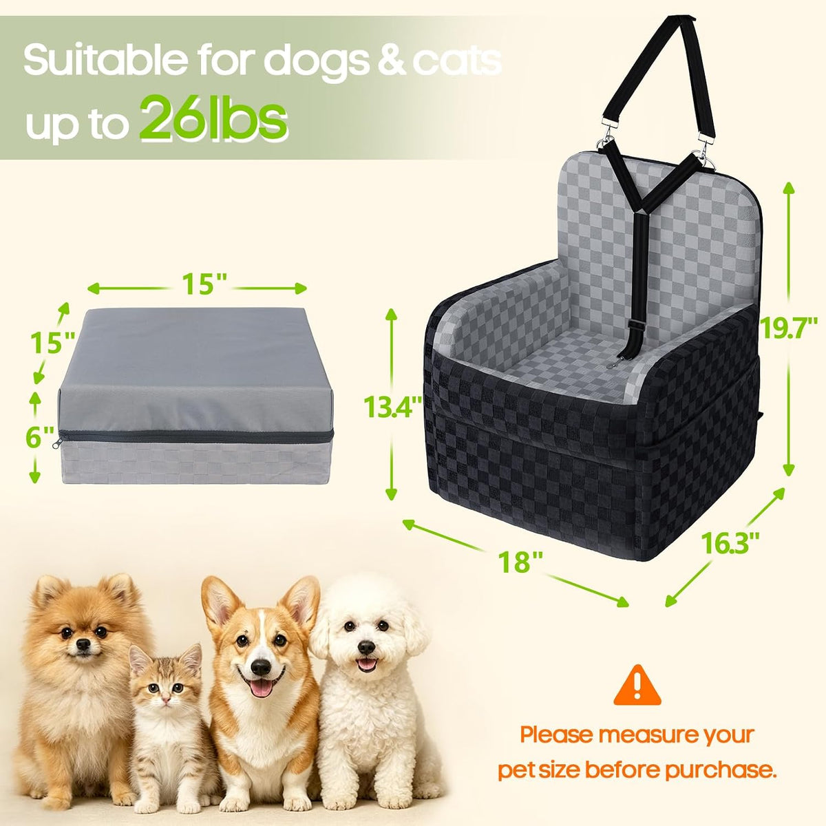 Waterproof Dog Booster Car Seat for Small Medium Dogs up to 26 lbs