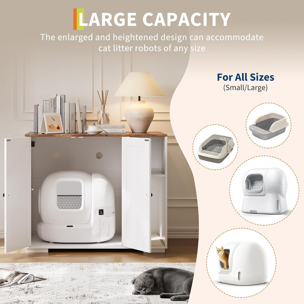 Large Cat Litter Box Enclosure with Power Outlet for Auto Litterbox Robot
