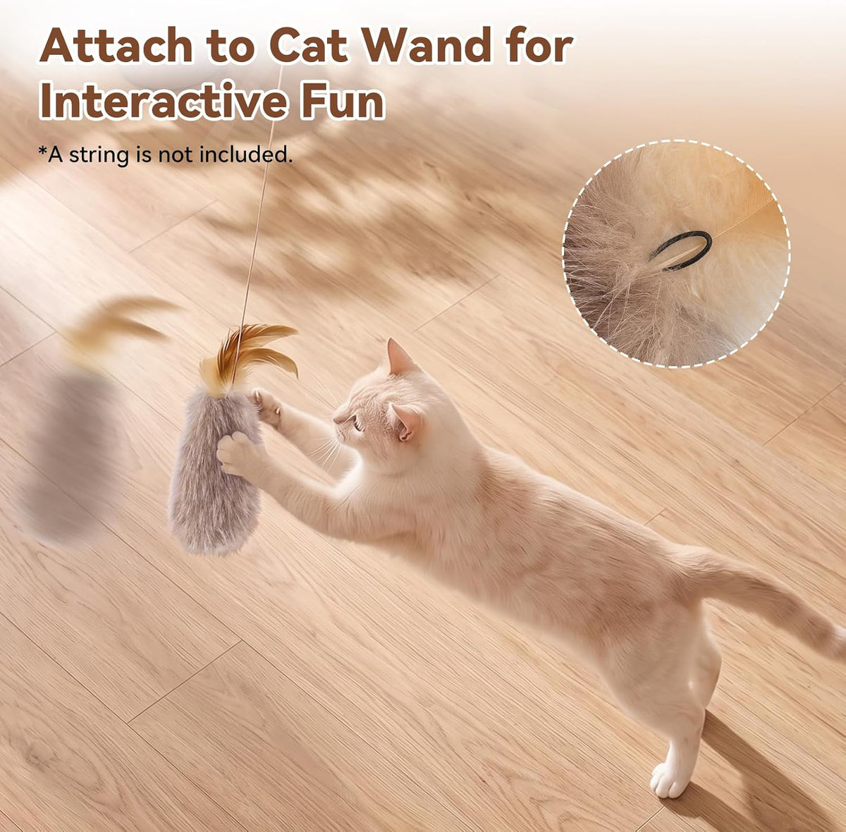 Migipaws Plush Cat Toy Migi-Fluffy, 2-Pack, Natural Feather & Catnip, Soft Fluffy Tail & Interactive Hanging Ring for Wa