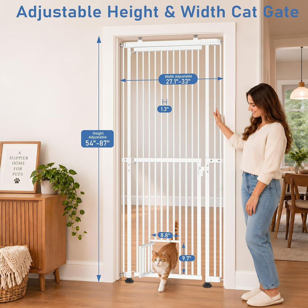 No Bottom Bar Cat Gate, 54''-87'' Height Extra Tall Cat Gate