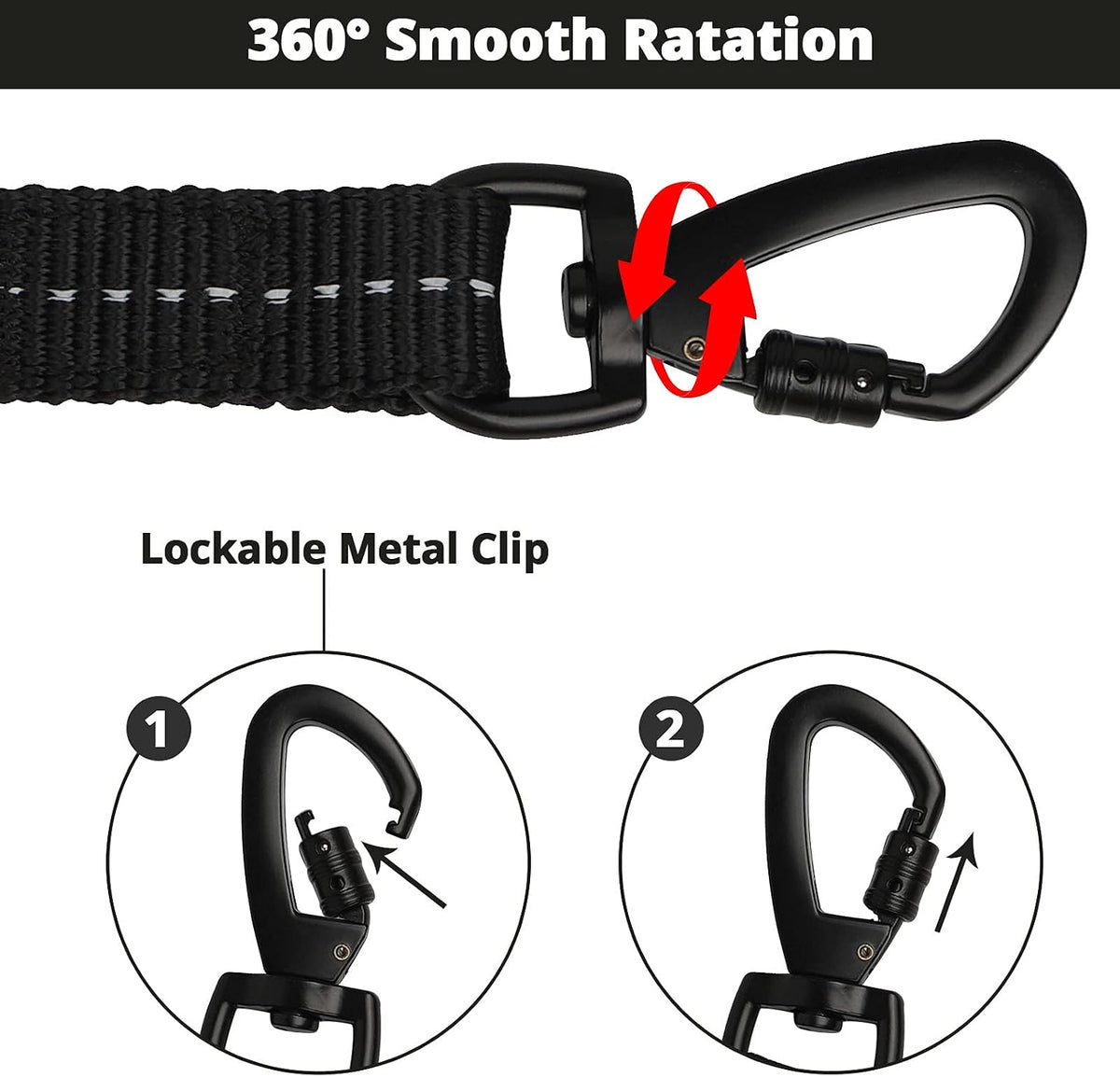 Long Dog Leash 10 FT: Heavy Duty Rope Leashes for Dogs Training with Swivel Lockable Hook Reflective Threads Bungee and 