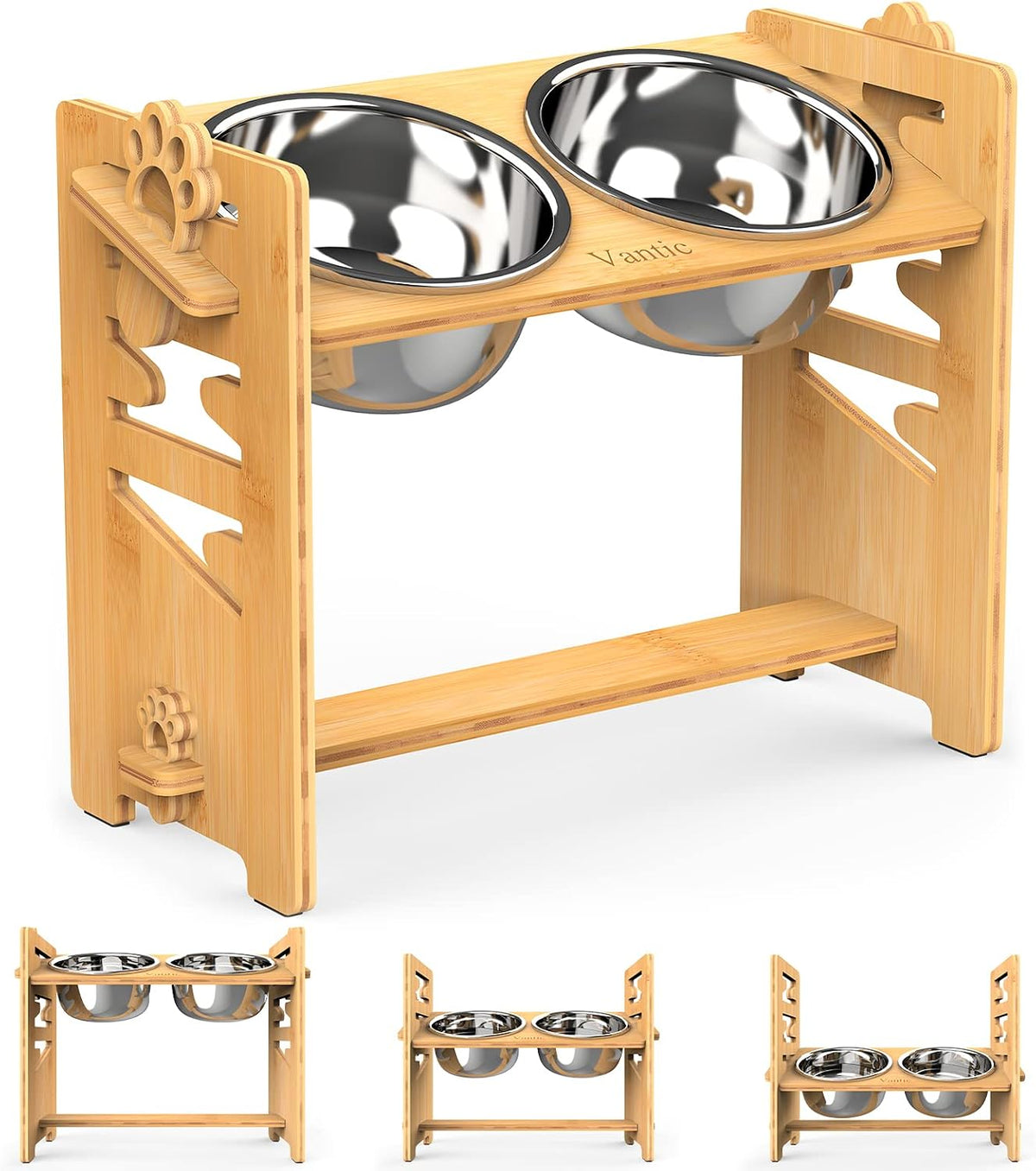 Elevated Dog Bowls, Raised Dog Bowl Stand Adjustable Small, Natural
