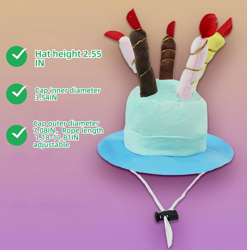 Cute Pet Party Hat for Dogs&Cats - Soft Fluffy Birthday Cap with 5 Color Candles (Blue), Adjustable Strap for Halloween,