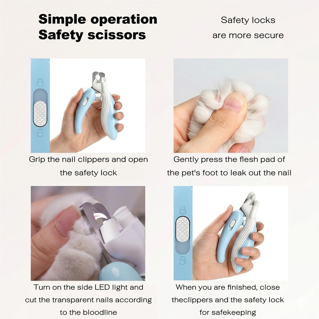 Dog & Cat Nail Clippers with LED Light, Illuminates Nails Helps See Quick, Pet Nail Trimmer with Sharp Stainless Steel Blades, Nail Catcher, Safety Lock for Dog, Cat, Rabbit, Guinea Pig (CoffeeBrown)