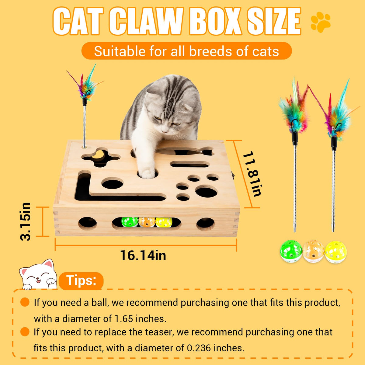 Large Cat Nail File Box, Sturdy Wood Cat Scratch Puzzle Enrichment Box Toy