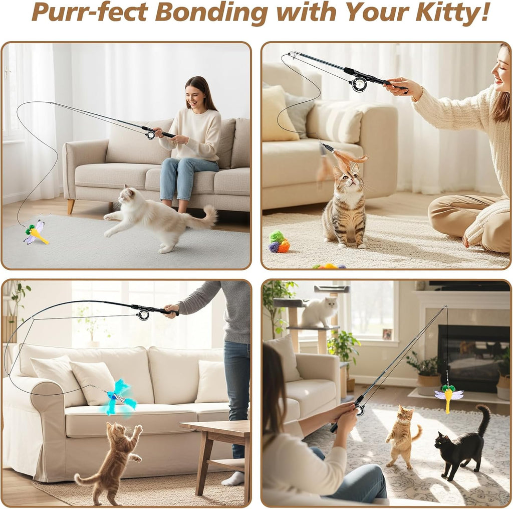 Pawaboo Cat Feather Toys, 4 Pack Interactive Cat Feather Teaser Wand Toys