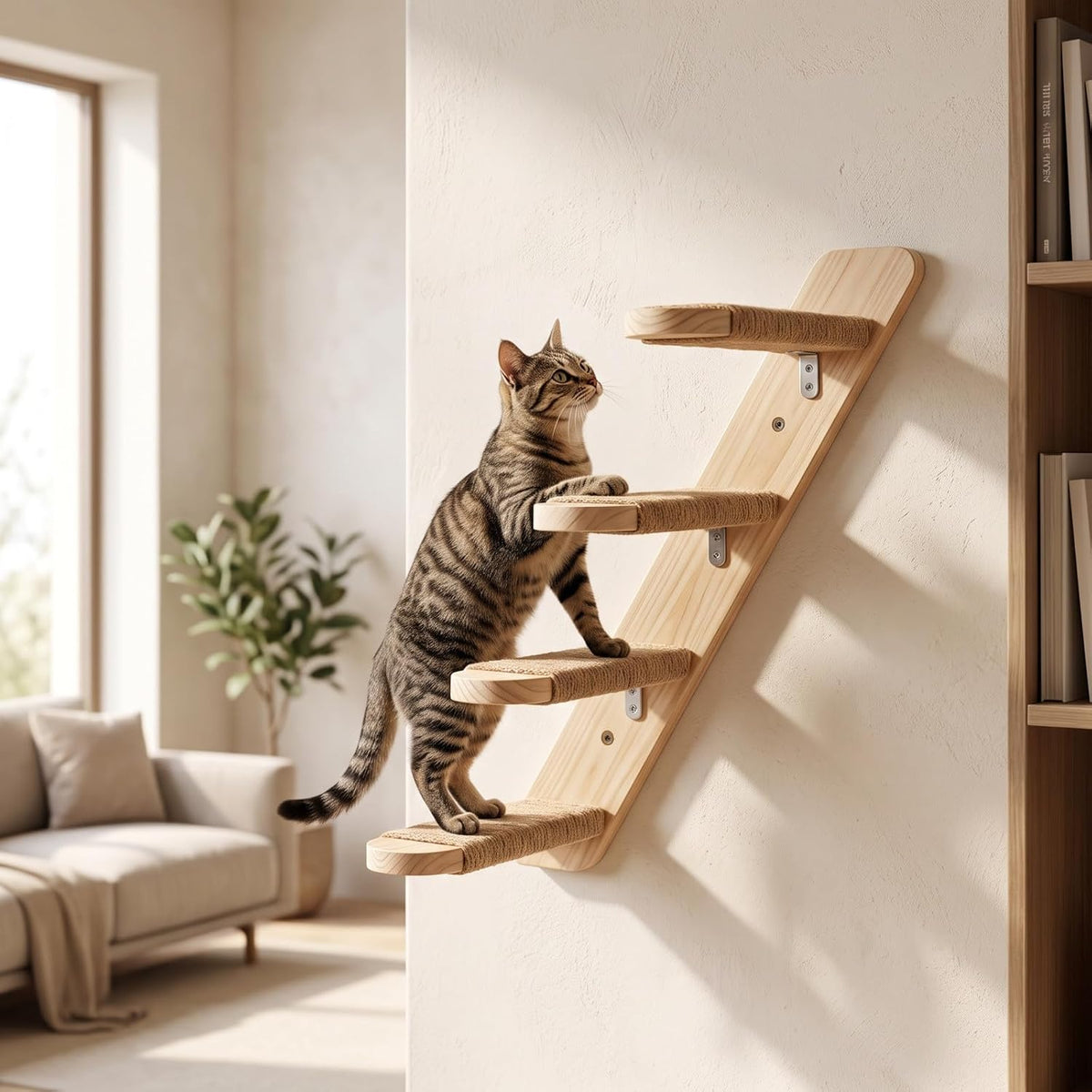 4-Layer Cat Wall Shelves Solid Wood Cat Wall Steps and Perches