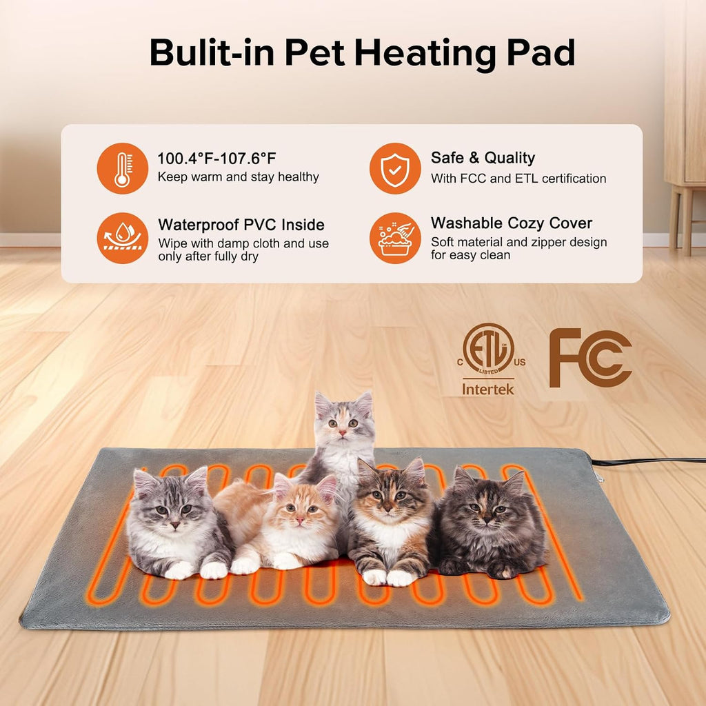 Heated Cat House for Outside in Winter, Weatherproof Outdoor Cat House with Cat Heating Pad, Waterproof &Safe Escape Doo