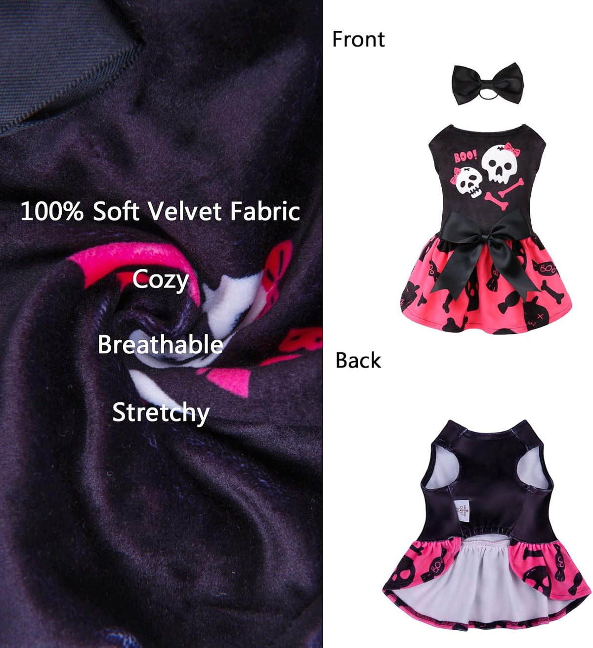 CuteBone Halloween Dog Dress Skulls Velvet for Small Dogs Girl Puppy Dresses Pink Dog Clothes