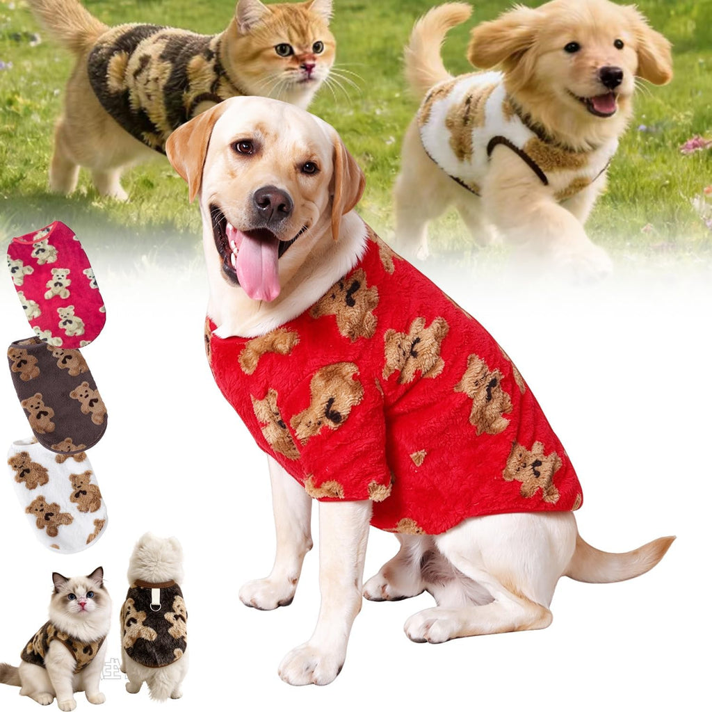 Cute Plush-Lined Pet Vest, Plush Bear Print Dog Vest for Pets，Red：8XL