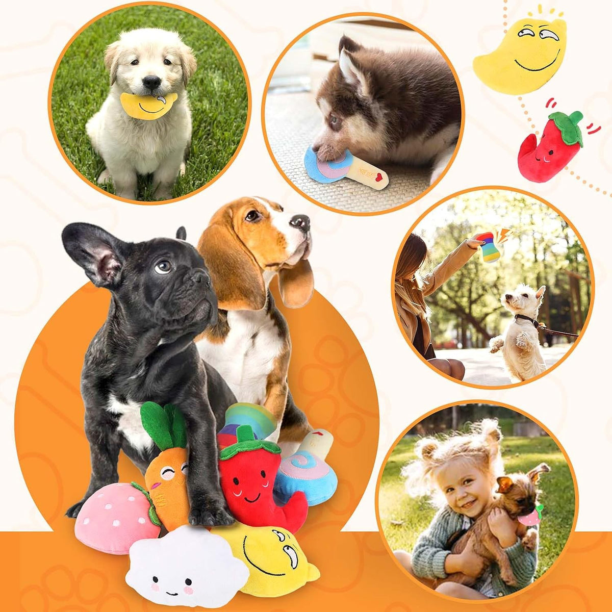 LOYEE Dog Squeaky Toys 8 Pack, Puppy Plush Squeaky Toys for Medium Small Dogs, Cute Pet Toys Stuffed Puppy Chew Toys for