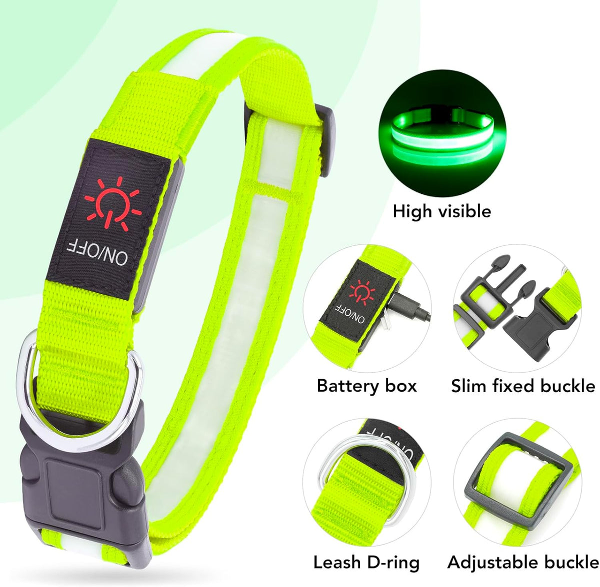 VIZPET LED Dog Collar, Light up Dog Collar Adjustable Safety Glow Collar,L