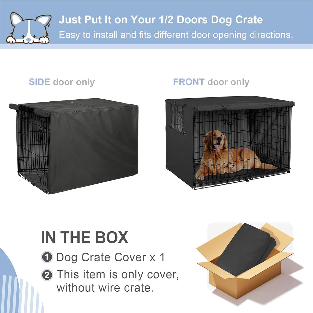 Explore Land Dog Crate Cover, 42 inches, Black