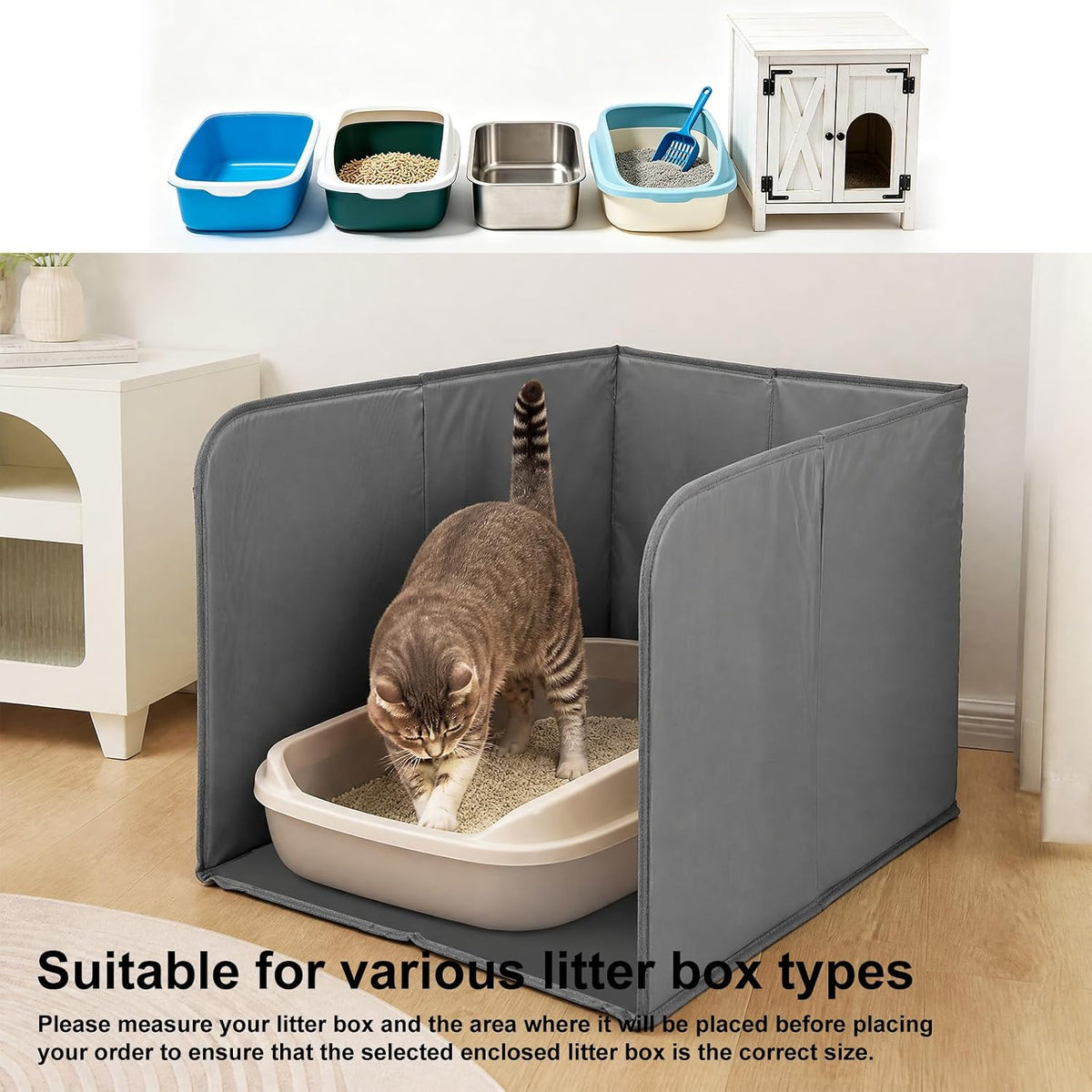 NQEUEPN Waterproof Cat Litter Box Enclosure, High Sided Litter Box Shield
