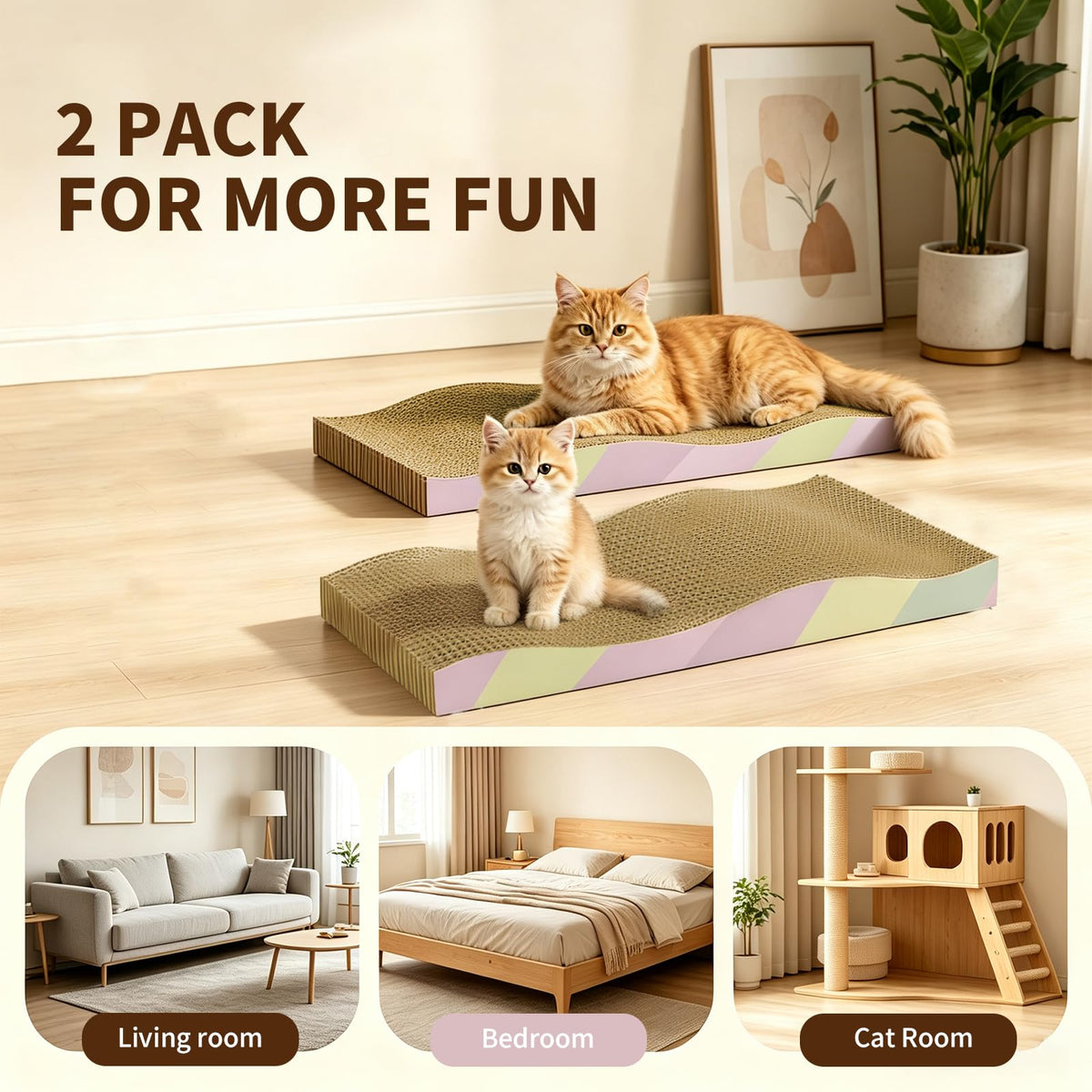 Cat Scratching Board 2-Pack, Reversible Cat Scratcher Pad, Large