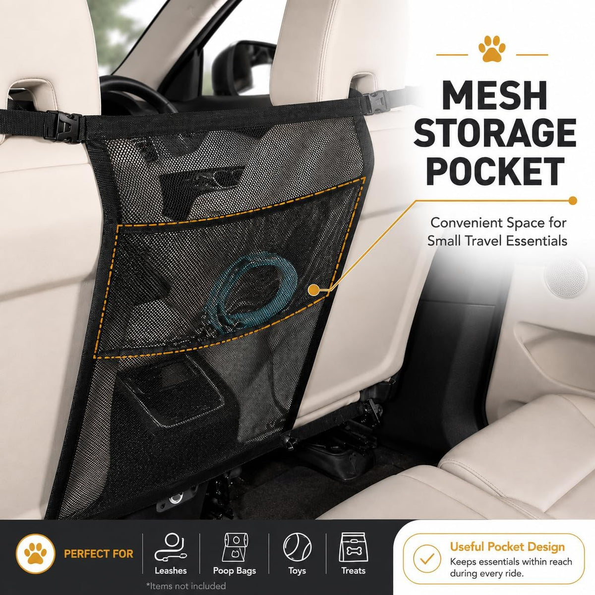 Dog Car Barrier for Audi Q7 Premium 2017–2026, Mesh Pet Barrier for Back Seat with Adjustable Straps, Lower Hooks and Me