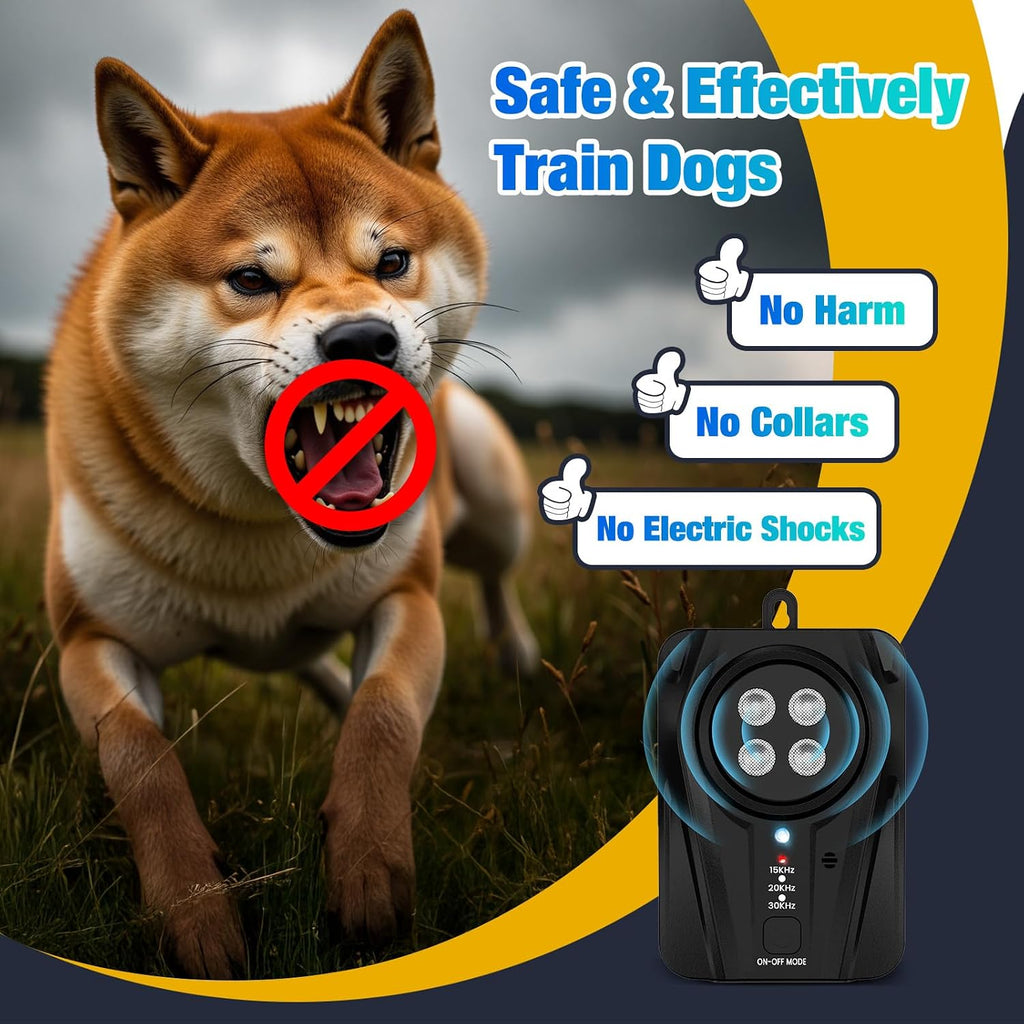 Dog Bark Deterrent Devices, Automatic Anti Barking Device with 4 Ultrasonic Transmitters Long Range 50FT, 3 Mode Recharg
