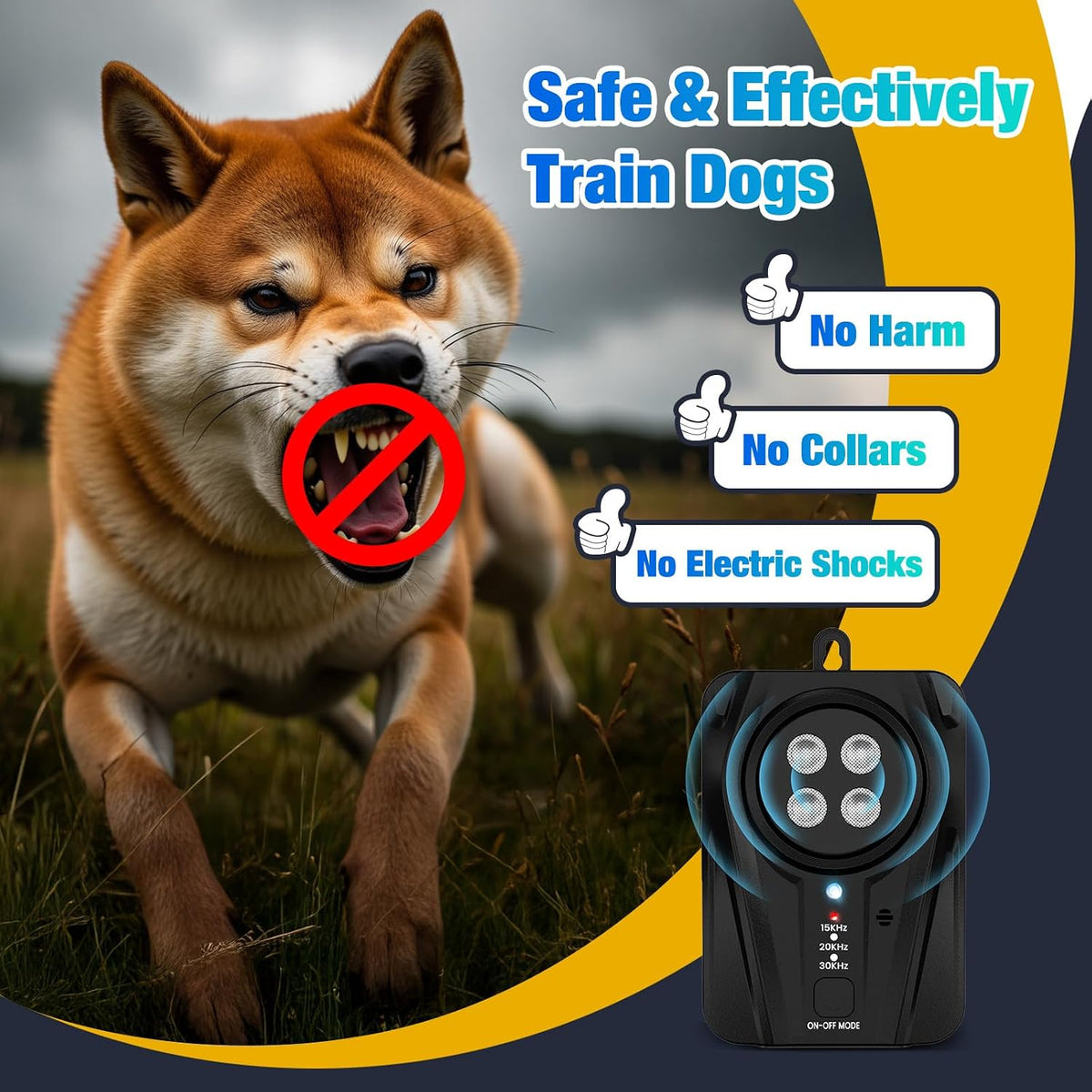 Dog Bark Deterrent Devices, Automatic Anti Barking Device with 4 Ultrasonic Transmitters Long Range 50FT, 3 Mode Recharg