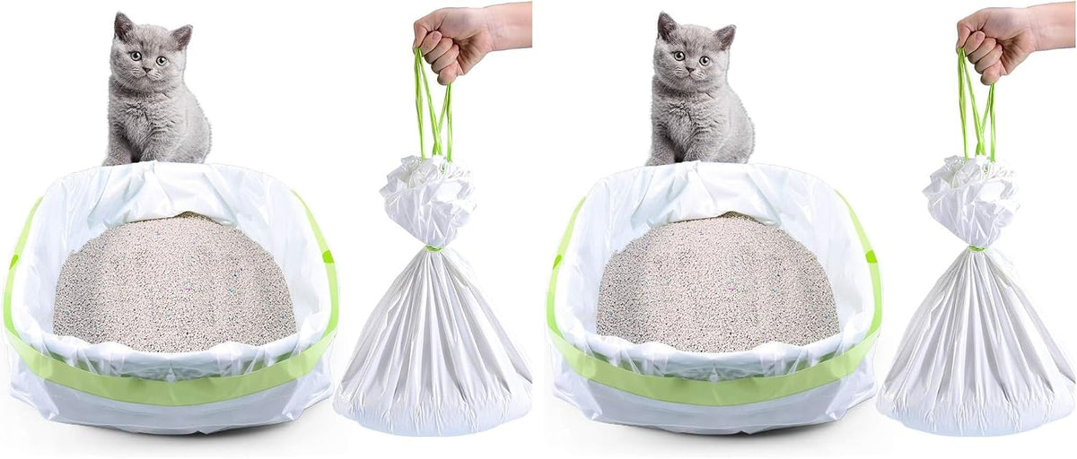 Litter Box Liners, 34 Count Jumbo Cat Litter Pan liners, Drawstring Litter Liner Bags For Litter Box, Easy Clean Up Thic