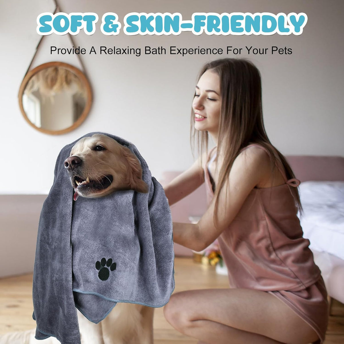 2 Pack Microfiber Dog Towels for Drying Dogs, Pet Bath Supplies for Dog&Cat