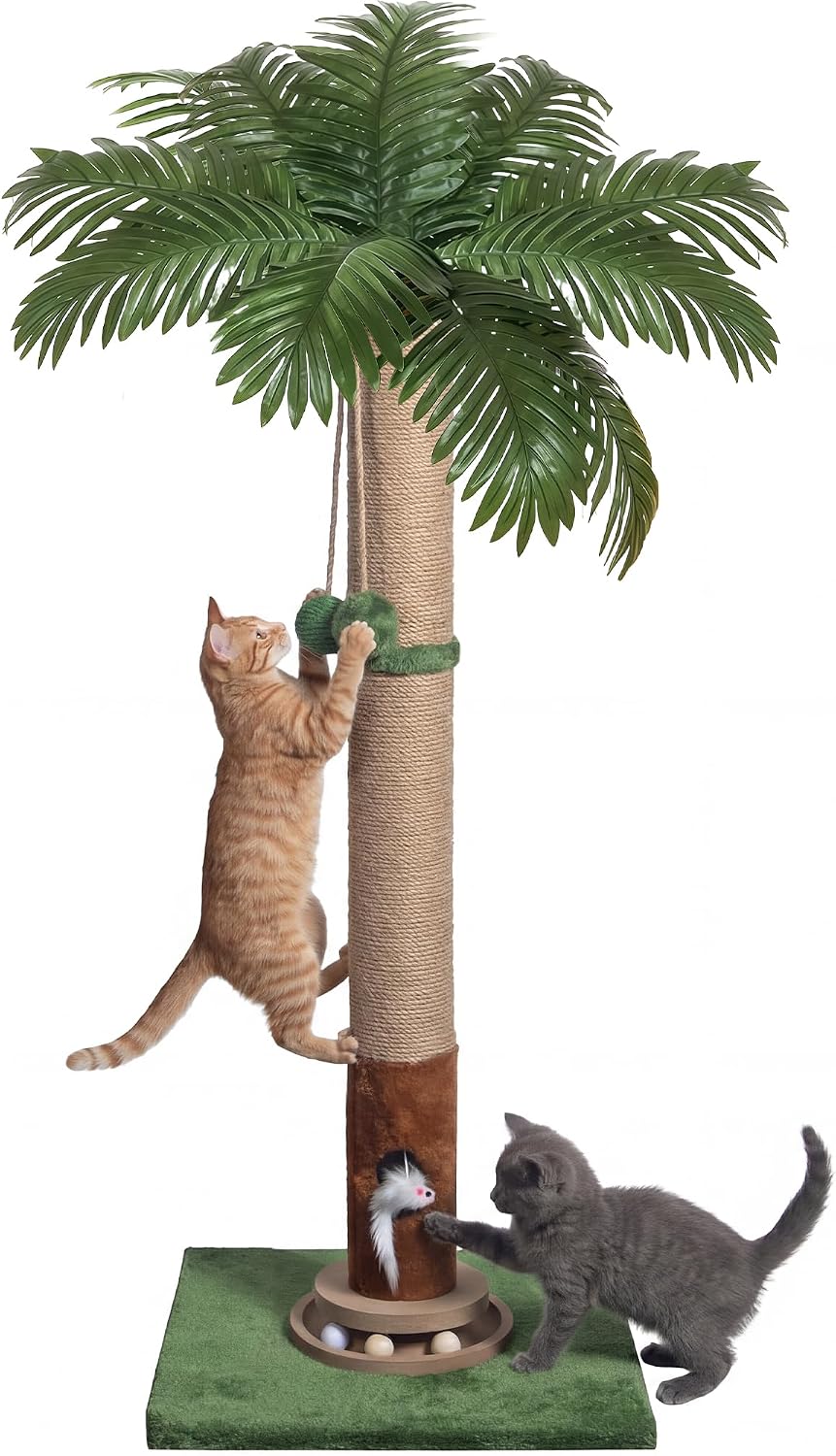 Cat Scratching Post 35'' Tall with Toy Mouse for Indoor Cats, Green