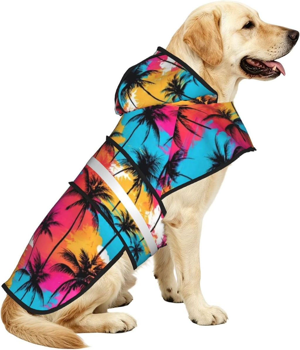 Pink Daisy Floral Pattern Dog Raincoat with Hood, Reflective Strips, Leash Opening, Water Resistant Large