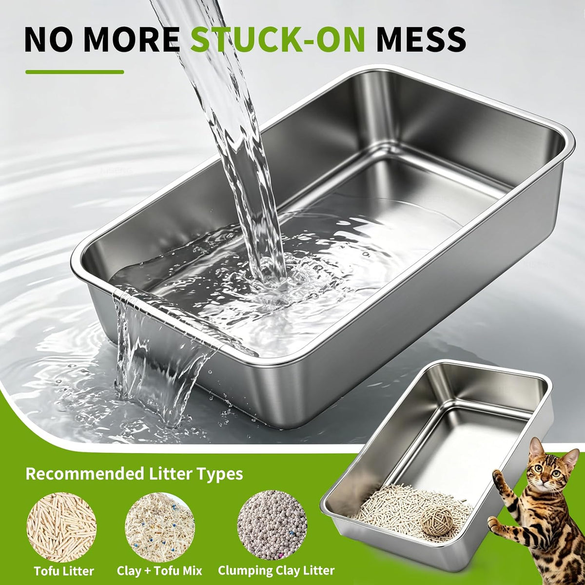 Stainless Steel Cat Litter Box, Extra Large XL Metal LitterBox, Light Grey